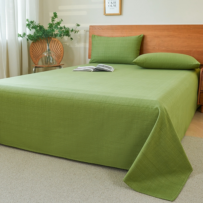 91家纺网 家纺一手货源 找家纺 义博家纺 2025新款纯棉老粗布床单 抹茶