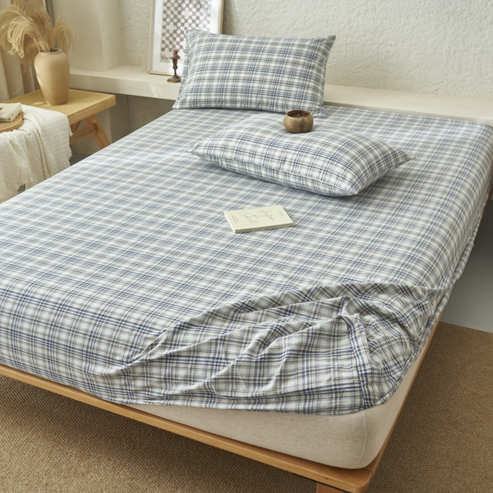 91家纺网 家纺一手货源 找家纺 早晨家纺 2025新款色织纯棉水洗棉床笠 温尼-烟兰