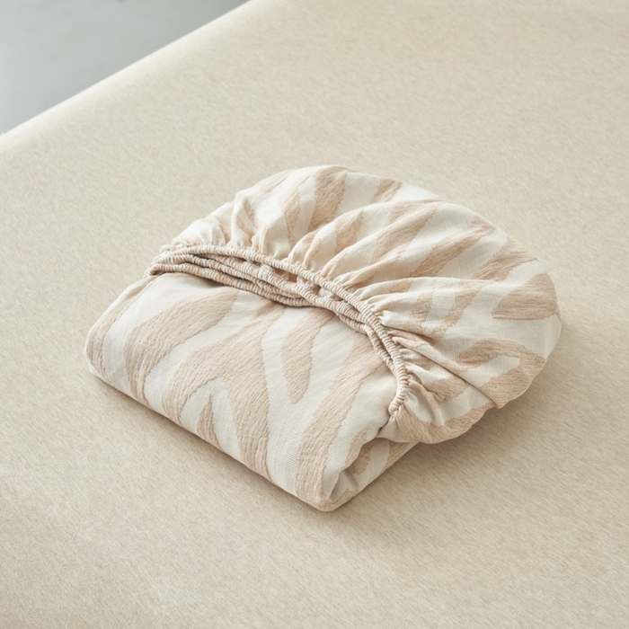 91家纺网 家纺一手货源 找家纺 早晨家纺 2025新款三层纱纯棉提花床笠 斑马纹床笠-咖色