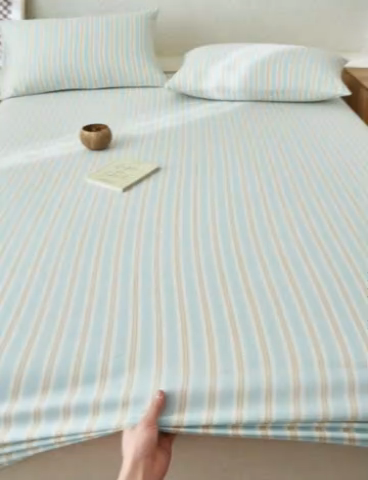 91家纺网 家纺一手货源 找家纺 早晨家纺 2025新款色织纯棉水洗棉床笠 科瑞-蓝