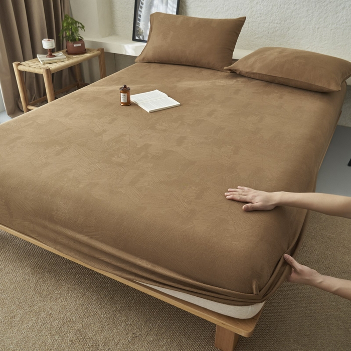 91家纺网 家纺一手货源 找家纺 早晨家纺 2025新款肌理纹纯棉提花床笠 肌理纹床笠-棕色