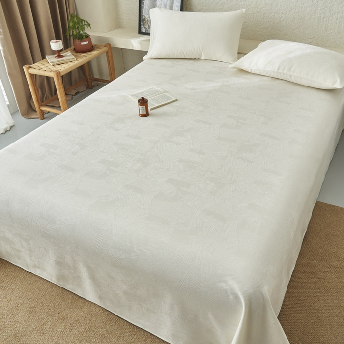 91家纺网 家纺一手货源 找家纺 早晨家纺 2025新款肌理纹纯棉提花床单 肌理纹床单-奶昔白