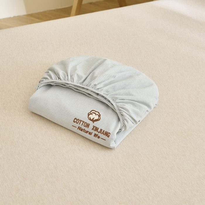 91家纺网 家纺一手货源 找家纺 早晨家纺 2025新款色织纯棉水洗棉毛巾绣床笠 流年床笠-浅兰