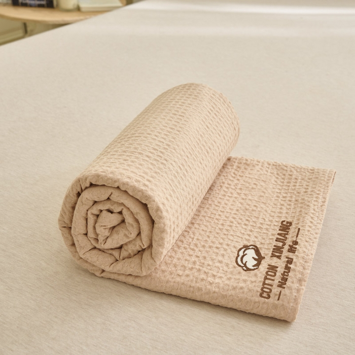 91家纺网 家纺一手货源 找家纺 早晨家纺 2025新款纯棉华夫格床单 纯棉华夫格床单-杏色