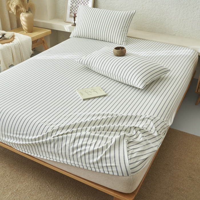 91家纺网 家纺一手货源 找家纺 早晨家纺 2025新款色织纯棉水洗棉床笠 格律时尚-灰