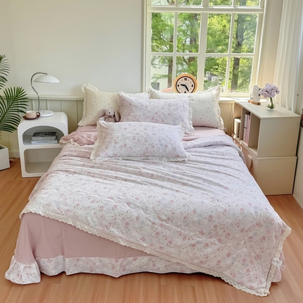 奥虎家纺 2025新款纯棉花边小竹棉四件套 花季