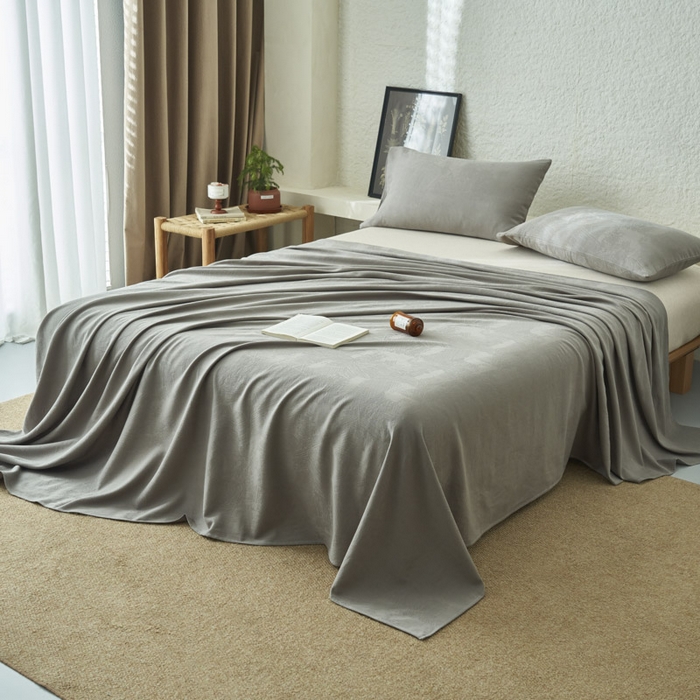 91家纺网 家纺一手货源 找家纺 早晨家纺 2025新款肌理纹纯棉提花床单 肌理纹床单-浅灰