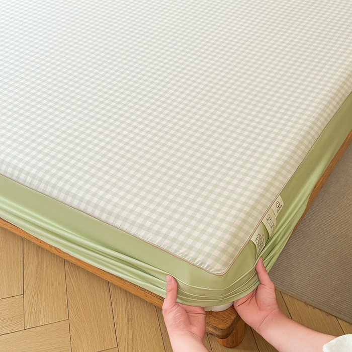 91家纺网 家纺一手货源 找家纺 笠裙家纺 2025新款进口凉感莱赛尔天丝床笠套三件套 美格绿