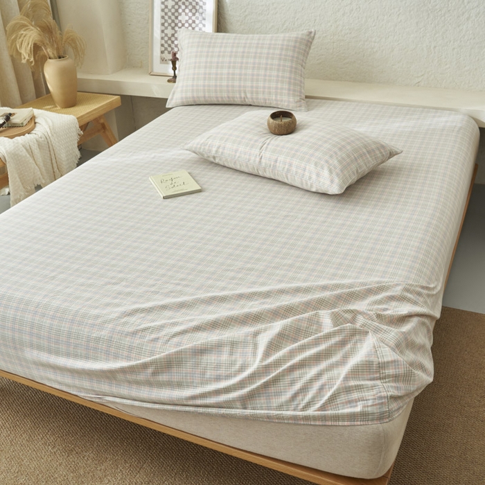 91家纺网 家纺一手货源 找家纺 （总）早晨家纺 2025新款色织纯棉水洗棉床笠