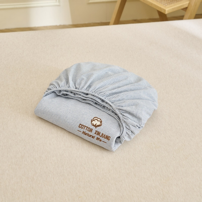 91家纺网 家纺一手货源 找家纺 早晨家纺 2025新款色织纯棉水洗棉毛巾绣床笠 流年床笠-深兰