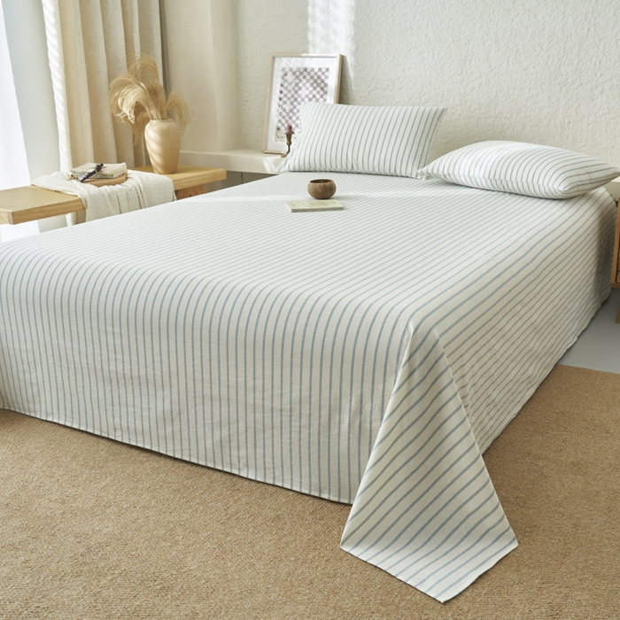 91家纺网 家纺一手货源 找家纺 早晨家纺 2025新款色织纯棉水洗棉床单 格律时尚-浅兰