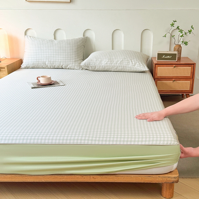 91家纺网 家纺一手货源 找家纺 笠裙家纺 2025新款进口凉感莱赛尔天丝床笠套三件套 美格绿