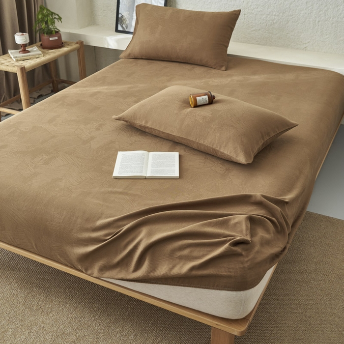 91家纺网 家纺一手货源 找家纺 早晨家纺 2025新款肌理纹纯棉提花床笠 肌理纹床笠-棕色