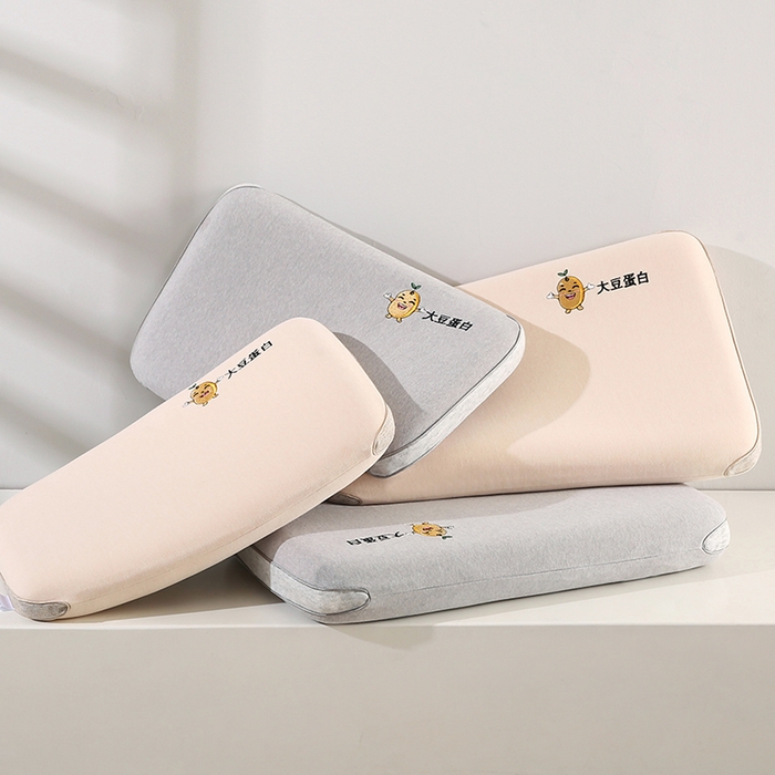 91家纺网 家纺一手货源 找家纺 贤内助家纺 2025新款针织大豆蛋白儿童生物基枕枕芯枕头护肩枕保健枕 米白 38*60*6/只