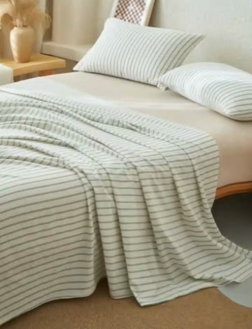 91家纺网 家纺一手货源 找家纺 早晨家纺 2025新款色织纯棉水洗棉床单 格律时尚-浅兰