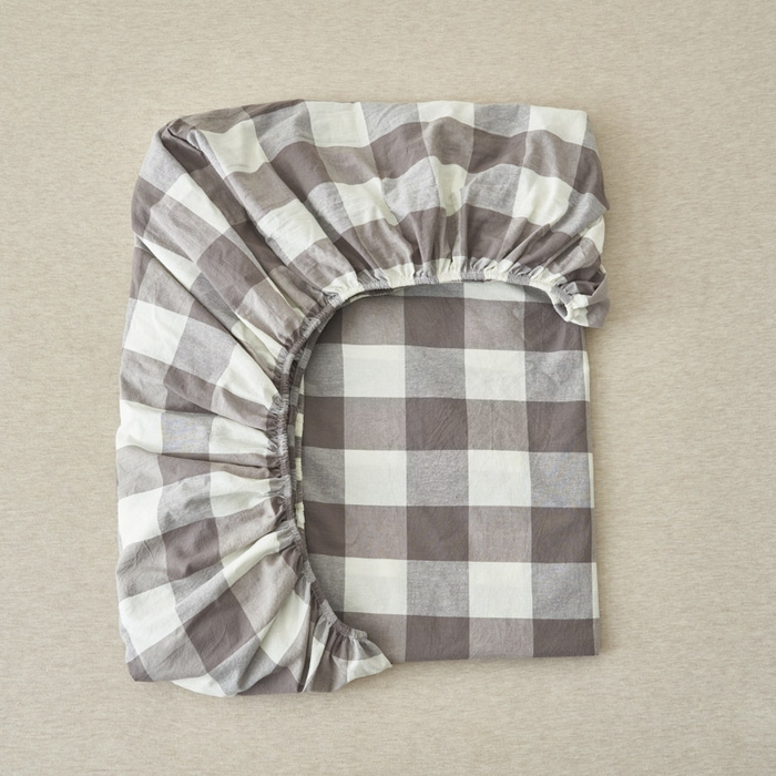 91家纺网 家纺一手货源 找家纺 早晨家纺 2025新款色织纯棉水洗棉床笠 灰中格