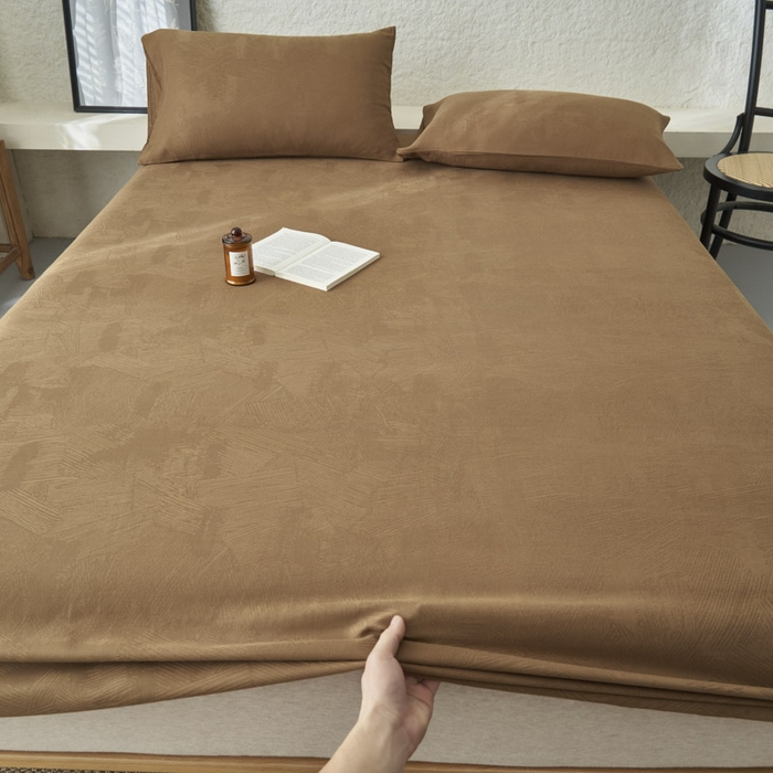 91家纺网 家纺一手货源 找家纺 早晨家纺 2025新款肌理纹纯棉提花床笠 肌理纹床笠-棕色