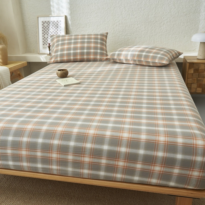 91家纺网 家纺一手货源 找家纺 早晨家纺 2025新款色织纯棉水洗棉床笠 洛卡-灰