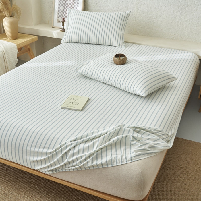 91家纺网 家纺一手货源 找家纺 早晨家纺 2025新款色织纯棉水洗棉床笠 格律时尚-浅兰