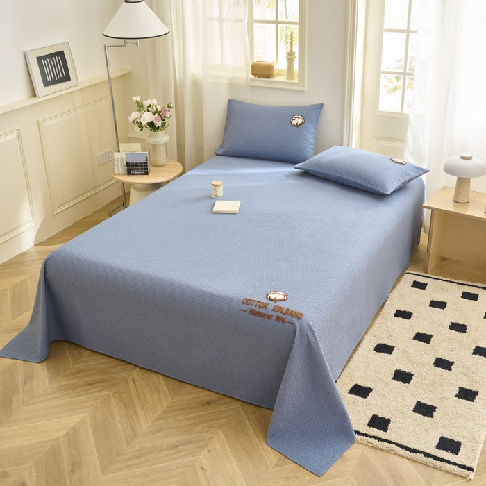 91家纺网 家纺一手货源 找家纺 早晨家纺 2025新款纯棉华夫格床单 纯棉华夫格床单-宾利蓝