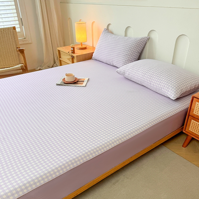 91家纺网 家纺一手货源 找家纺 笠裙家纺 2025新款进口凉感莱赛尔天丝床笠套三件套 美格紫