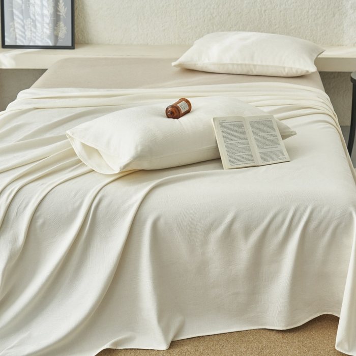 91家纺网 家纺一手货源 找家纺 早晨家纺 2025新款肌理纹纯棉提花床单 肌理纹床单-奶昔白