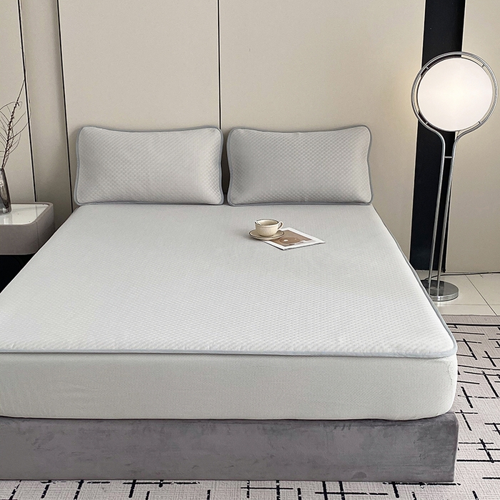 91家纺网 家纺一手货源 找家纺 凌云家纺 2025新款100%锦纶凉席床笠款可水洗冰丝席三明治软席 灰色