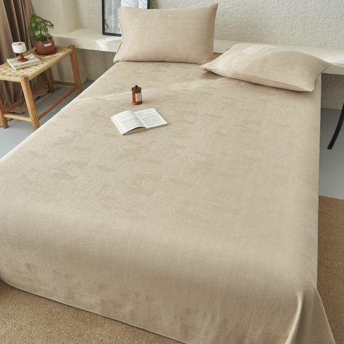 91家纺网 家纺一手货源 找家纺 早晨家纺 2025新款肌理纹纯棉提花床单 肌理纹床单-浅驼