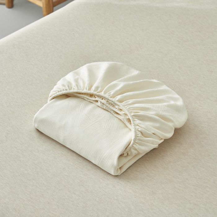 91家纺网 家纺一手货源 找家纺 早晨家纺 2025新款肌理纹纯棉提花床笠 肌理纹床笠-奶昔白