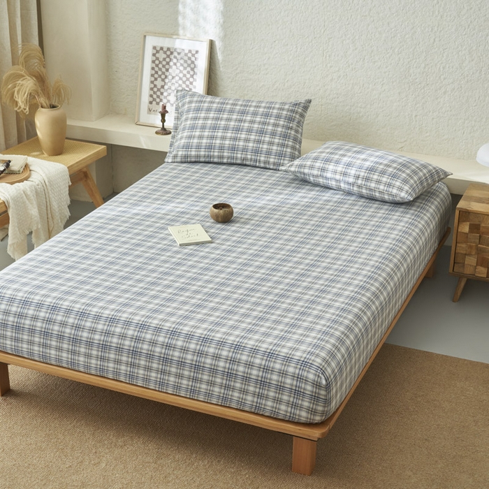 91家纺网 家纺一手货源 找家纺 早晨家纺 2025新款色织纯棉水洗棉床笠 温尼-烟兰