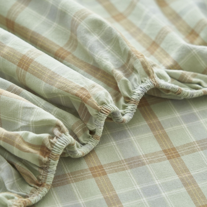 91家纺网 家纺一手货源 找家纺 早晨家纺 2025新款色织纯棉水洗棉床笠 梦雨-绿