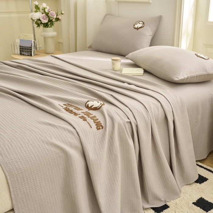 91家纺网 家纺一手货源 找家纺 早晨家纺 2025新款纯棉华夫格床单 纯棉华夫格床单-浅灰