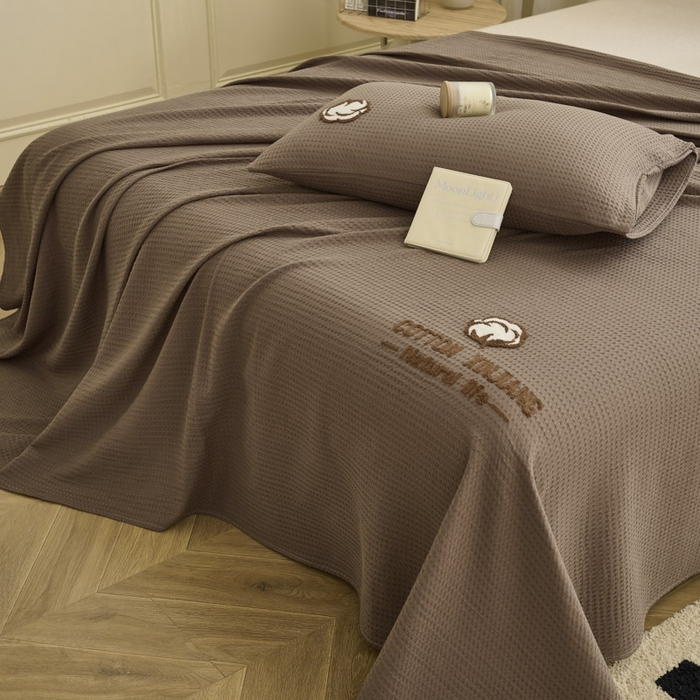 91家纺网 家纺一手货源 找家纺 早晨家纺 2025新款纯棉华夫格床单 纯棉华夫格床单-咖色