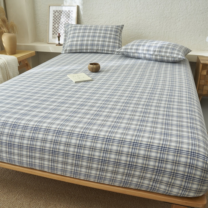 91家纺网 家纺一手货源 找家纺 早晨家纺 2025新款色织纯棉水洗棉床笠 温尼-烟兰