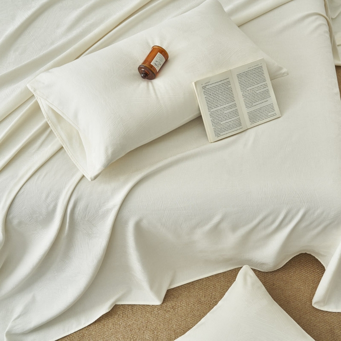 91家纺网 家纺一手货源 找家纺 早晨家纺 2025新款肌理纹纯棉提花床单 肌理纹床单-奶昔白