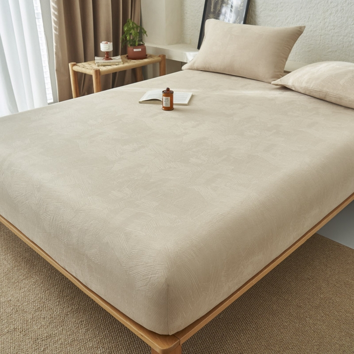 91家纺网 家纺一手货源 找家纺 早晨家纺 2025新款肌理纹纯棉提花床笠 肌理纹床笠-浅驼