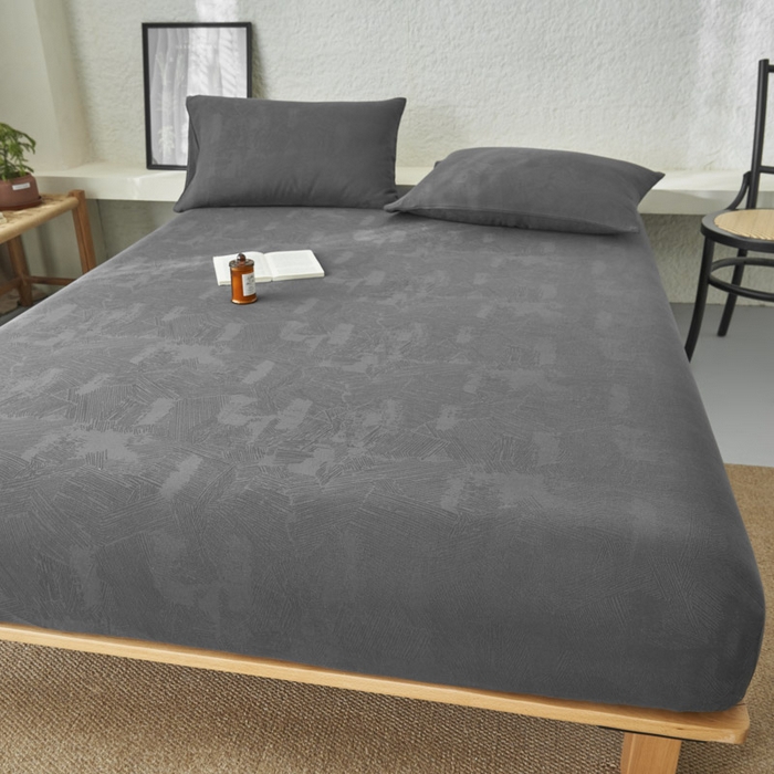 91家纺网 家纺一手货源 找家纺 早晨家纺 2025新款肌理纹纯棉提花床笠 肌理纹床笠-暗灰