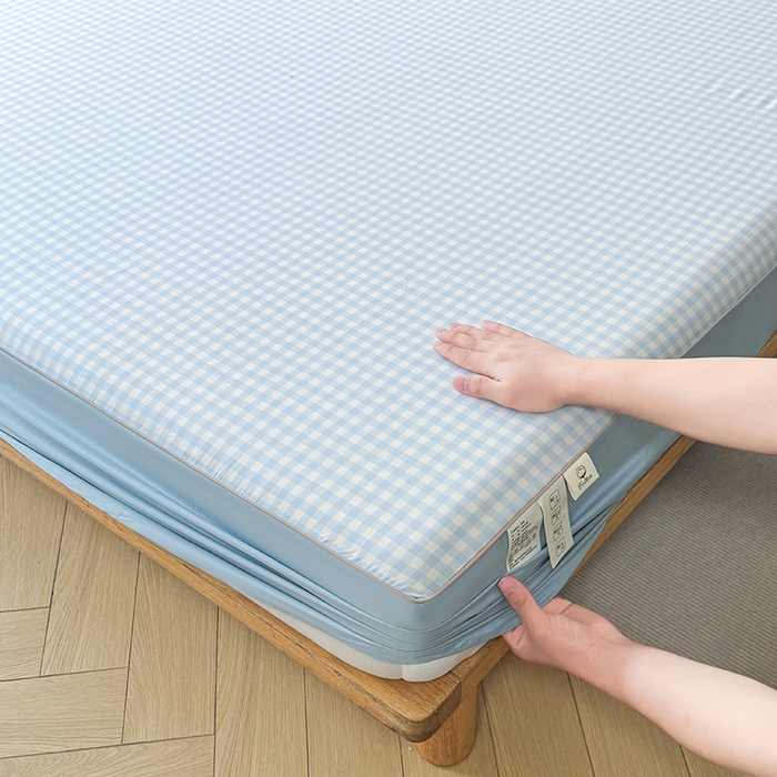 91家纺网 家纺一手货源 找家纺 笠裙家纺 2025新款进口凉感莱赛尔天丝床笠套三件套 美格蓝