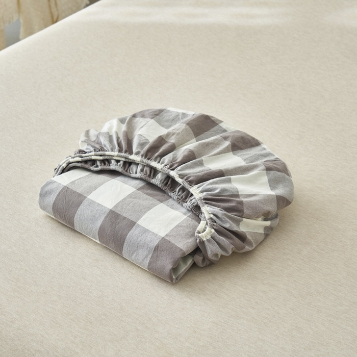 91家纺网 家纺一手货源 找家纺 早晨家纺 2025新款色织纯棉水洗棉床笠 灰中格