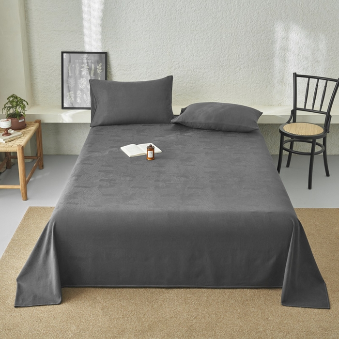 91家纺网 家纺一手货源 找家纺 早晨家纺 2025新款肌理纹纯棉提花床单 肌理纹床单-暗灰