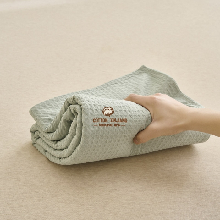 91家纺网 家纺一手货源 找家纺 早晨家纺 2025新款纯棉华夫格床单 纯棉华夫格床单-浅蓝