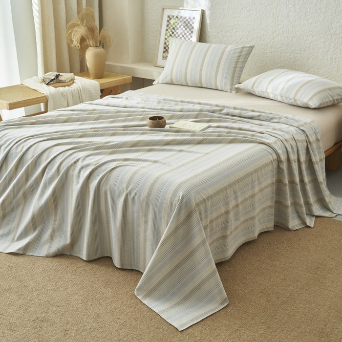 91家纺网 家纺一手货源 找家纺 早晨家纺 2025新款色织纯棉水洗棉床单 凯西亚-蓝