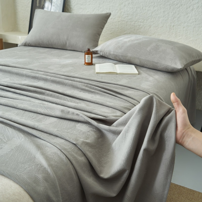 91家纺网 家纺一手货源 找家纺 早晨家纺 2025新款肌理纹纯棉提花床单 肌理纹床单-浅灰