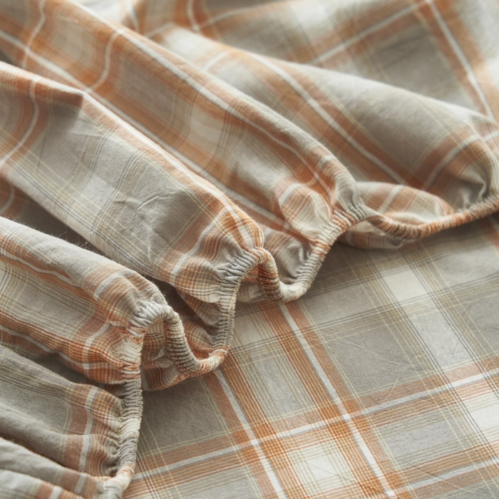 91家纺网 家纺一手货源 找家纺 早晨家纺 2025新款色织纯棉水洗棉床笠 洛卡-灰