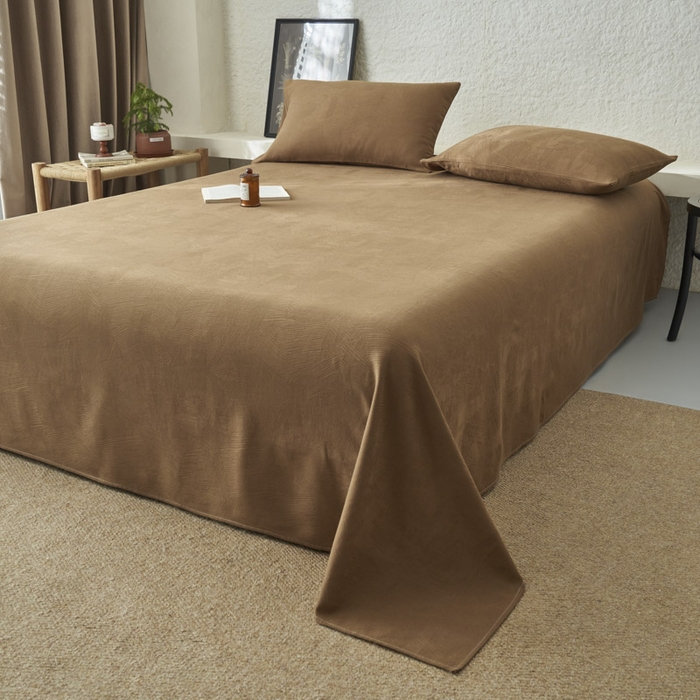 91家纺网 家纺一手货源 找家纺 早晨家纺 2025新款肌理纹纯棉提花床单 肌理纹床单-棕色