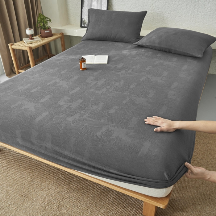 91家纺网 家纺一手货源 找家纺 早晨家纺 2025新款肌理纹纯棉提花床笠 肌理纹床笠-暗灰