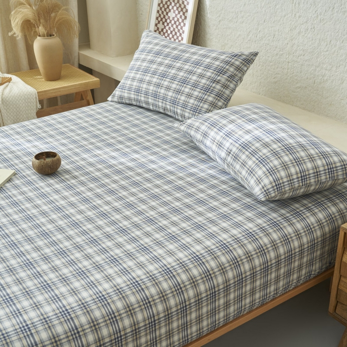 91家纺网 家纺一手货源 找家纺 早晨家纺 2025新款色织纯棉水洗棉床笠 温尼-烟兰