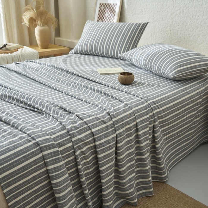 91家纺网 家纺一手货源 找家纺 早晨家纺 2025新款色织纯棉水洗棉床单 雅诗-灰