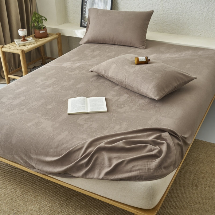 91家纺网 家纺一手货源 找家纺 早晨家纺 2025新款肌理纹纯棉提花床笠 肌理纹床笠-中灰