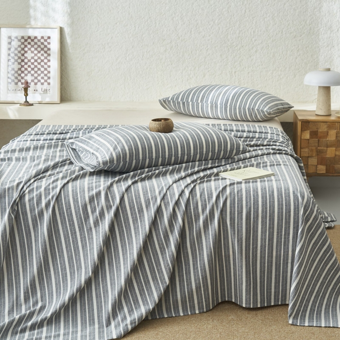 91家纺网 家纺一手货源 找家纺 早晨家纺 2025新款色织纯棉水洗棉床单 雅诗-灰